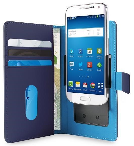 Pouzdro Puro Flipové univerzální/nastavitelné s přihrádkou na karty pro telefony do 4,7" (L) modré