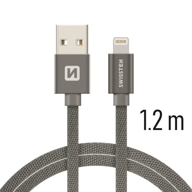 Datový kabel Swissten Textile USB-C na Lightning 1.2m šedý