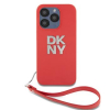 DKNY PU Leather Stack Logo Wrist Strap Zadní Kryt pro iPhone 14 Pro Red