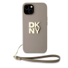 DKNY PU Leather Stack Logo Wrist Strap Zadní Kryt pro iPhone 13 Beige