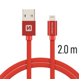 Datový kabel Swissten Textile Lightning 2.0m červený