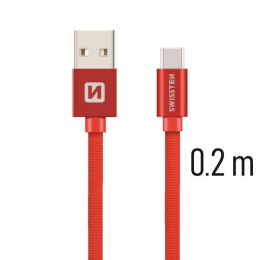 Datový kabel Swissten Textile USB-C 0.2m červený