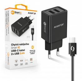 Nabíječka Aligator CHA0033 Smart IC 2x USB 2.4A s USB-C kabelem černá