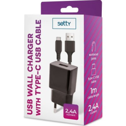 Nabíječka Setty 2.4A s USB-C kabelem 1m černá