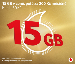 Vodafone SIM karta Zlatá 50 Kč kredit 15GB data