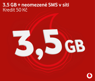 Vodafone SIM karta 50 Kč kredit neomezené SMS v síti + 3.5 GB dat