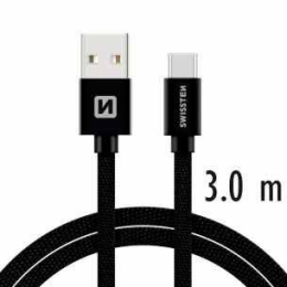 Datový kabel Swissten Textile USB-C 3.0m černý