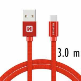 Datový kabel Swissten Textile USB-C 3.0m červený