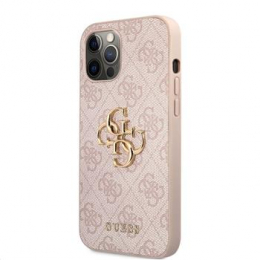 Guess PU 4G Metal Logo Zadní Kryt pro iPhone 12/12 Pro Pink