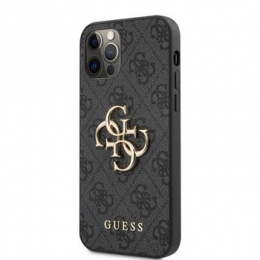 Guess PU 4G Metal Logo Zadní Kryt pro iPhone 12 Pro Max Grey