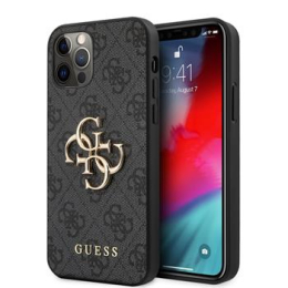 Guess PU 4G Metal Logo Zadní Kryt pro iPhone 12 Pro Max Grey