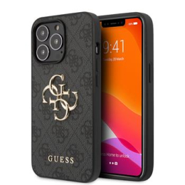 Guess PU 4G Metal Logo Zadní Kryt pro iPhone 13 Pro Grey