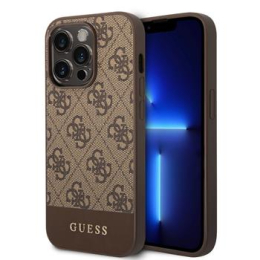 Guess PU 4G Stripe Zadní Kryt pro iPhone 14 Pro Brown