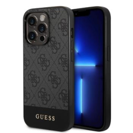 Guess PU 4G Stripe Zadní Kryt pro iPhone 14 Pro Grey