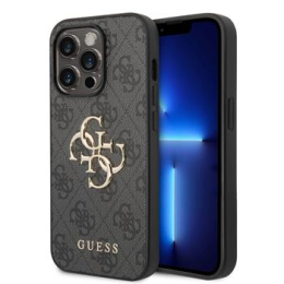 Guess PU 4G Metal Logo Zadní Kryt pro iPhone 14 Pro Grey