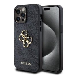 Guess PU 4G Metal Logo Zadní Kryt pro iPhone 14 Pro Max Grey