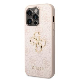 Guess PU 4G Metal Logo Zadní Kryt pro iPhone 14 Pro Pink