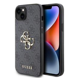 Guess PU 4G Metal Logo Zadní Kryt pro iPhone 15 Plus Grey