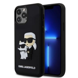 Karl Lagerfeld 3D Rubber Karl and Choupette Zadní Kryt pro iPhone 12/12 Pro Black