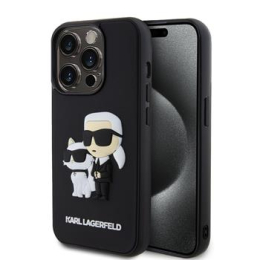 Karl Lagerfeld 3D Rubber Karl and Choupette Zadní Kryt pro iPhone 15 Pro Black