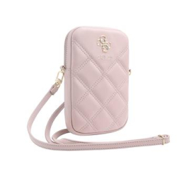 Guess PU Quilted 4G Metal Logo Taška na Telefon se Zipem Pink