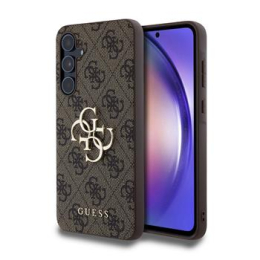 Guess PU 4G Metal Logo Zadní Kryt pro Samsung Galaxy A55 5G Brown