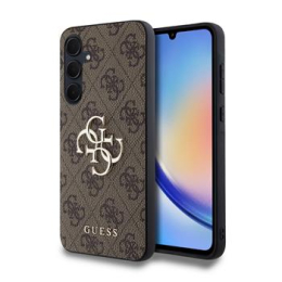 Guess PU 4G Metal Logo Zadní Kryt pro Samsung Galaxy A35 5G Brown