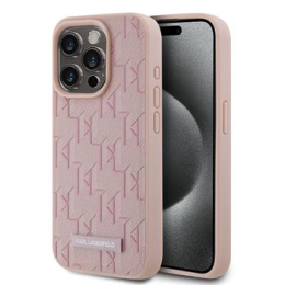 Karl Lagerfeld PU Leather Monogram Metal Logo Magsafe Zadní Kryt pro iPhone 15 Pro Max Pink