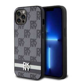 DKNY PU Leather Checkered Pattern and Stripe Zadní Kryt pro iPhone 12/12 Pro Black