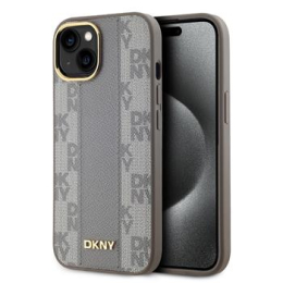 DKNY PU Leather Checkered Pattern Magsafe Zadní Kryt pro iPhone 15 Beige