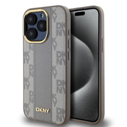 DKNY PU Leather Checkered Pattern Magsafe Zadní Kryt pro iPhone 15 Pro Beige