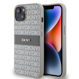 DKNY PU Leather Repeat Pattern Tonal Stripe Zadní Kryt pro iPhone 14 Beige