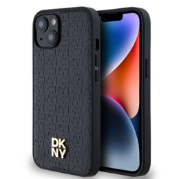 DKNY PU Leather Repeat Pattern Stack Logo Magsafe Zadní Kryt pro iPhone 14 Black