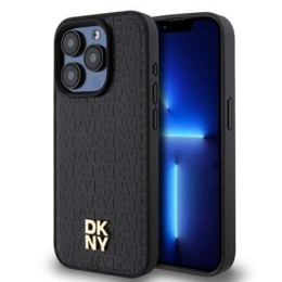 DKNY PU Leather Repeat Pattern Stack Logo Magsafe Zadní Kryt pro iPhone 14 Pro Max Black