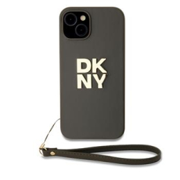 DKNY PU Leather Stack Logo Wrist Strap Zadní Kryt pro iPhone 15 Brown