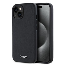 DKNY PU Leather Silver Metal Logo Magsafe Zadní Kryt pro iPhone 13 Black