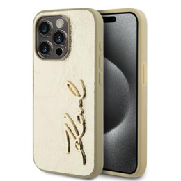 Karl Lagerfeld Wrinkled PU Signature Logo Zadní Kryt pro iPhone 15 Pro Gold