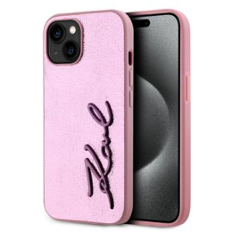 Karl Lagerfeld Wrinkled PU Signature Logo Zadní Kryt pro iPhone 15 Pink