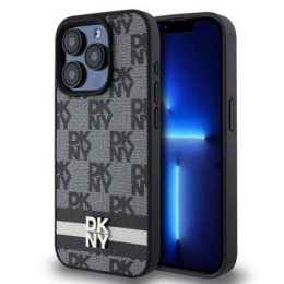 DKNY PU Leather Checkered Pattern and Stripe Zadní Kryt pro iPhone 13 Pro Max Black