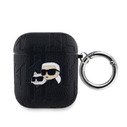 Karl Lagerfeld PU Embossed Karl and Choupette Heads Pouzdro pro AirPods 1/2 Black