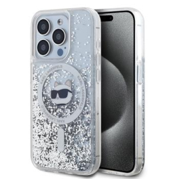 Karl Lagerfeld Liquid Glitter Choupette Head MagSafe Zadní Kryt pro iPhone 15 Pro Max Transparent