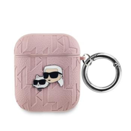 Karl Lagerfeld PU Embossed Karl and Choupette Heads Pouzdro pro AirPods 1/2 Pink
