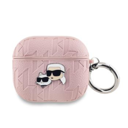 Karl Lagerfeld PU Embossed Karl and Choupette Heads Pouzdro pro AirPods 3 Pink