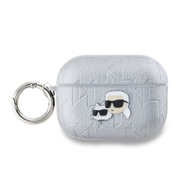 Karl Lagerfeld PU Embossed Karl and Choupette Heads Pouzdro pro AirPods Pro 2 Silver