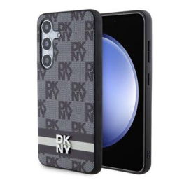 DKNY PU Leather Checkered Pattern and Stripe Zadní Kryt pro Samsung Galaxy S24+ Black