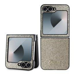 Guess PC/TPU Glitter Flakes Metal Logo Zadní Kryt pro Samsung Galaxy Z Flip 6 Gold