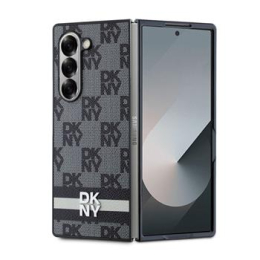 DKNY PU Leather Checkered Pattern and Stripe Zadní Kryt pro Samsung Galaxy Z Fold 6 Black