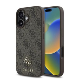 Guess PU 4G Small Metal Logo MagSafe Zadní Kryt pro iPhone 16 Brown