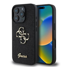 Guess PU Fixed Glitter 4G Metal Logo Zadní Kryt pro iPhone 16 Pro Max Black