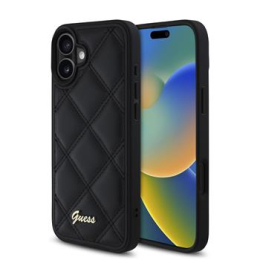 Guess PU Leather Quilted Zadní Kryt pro iPhone 16 Black